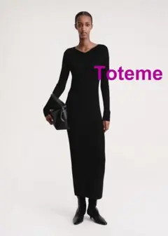 【toteme トーテム】フレンチスリーブ　リブニットマキシ丈ワンピース　黒　Ｓ toteme トーテム】フレンチスリーブ リブニットマキシ丈