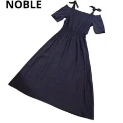 NOBLE ポプリンショルダーリボンワンピース　グレー リネン リボン 36