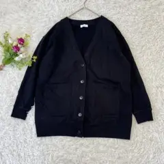 〝シップスエニィ〟黒　長袖　スウェットカーディガン　厚手　秋冬　裏起毛　F