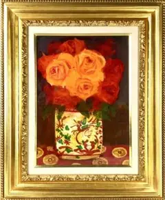 清原啓一。花瓶とバラの油彩画 清原啓一 バラ 6号・キャンパス - 古美術 山本美術