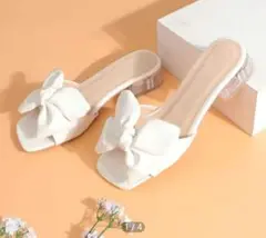 SHEIN チャンキーヒールミュールボウデコレーション