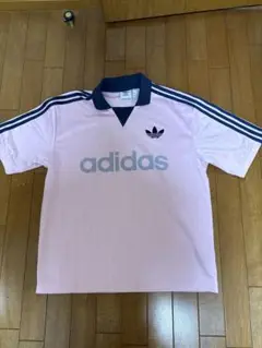 adidas ピンク ストライプ 半袖Tシャツ ゲームT 襟付き