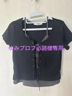 レースアップTシャツ ブラック