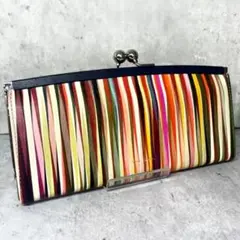 【美品】ポールスミス クロスオーバーストライプ マルチカラー がま口 長財布