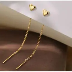 ゴールド ハート ロングピアス ピアス かわいい 韓国f