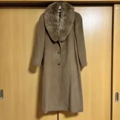 DORMEUIL ドーメル　カシミヤ　ファー　コート　ロング　L キャメル　茶色
