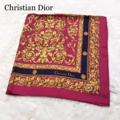 【極美品☆総柄】クリスチャン ディオール バンダナ スカーフ ゴールド ロゴ