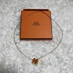HERMÈS エルメス H キューブ モチーフ ネックレス オレンジ 美品