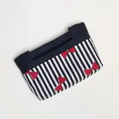 ♥︎リボン ストライプ♥︎ バッグインバッグ インナーバッグ 多機能 収納ケース
