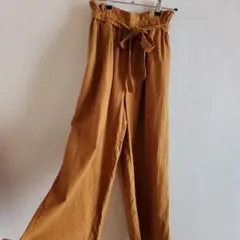 マスタード ワイドパンツ ウエストリボン付き