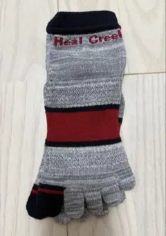 新品　未使用　Heal Creekグレー 赤 ストライプ ソックス 40