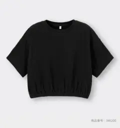 GU　GIRLSクロップドギャザーT(半袖) ブラック 110
