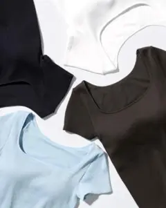 ユニクロ　ダークブラウン　リブスクエアネックブラT 半袖　XL