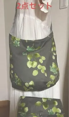 バルーンショルダーバッグ(グレー/植物)マルチケース＊2点セット＊ハンドメイド③