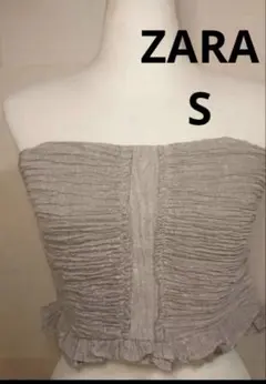 新品未使用ZARA ベアトップ Sサイズ フリル付き