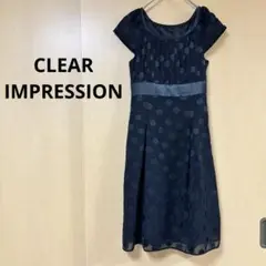 CLEARIMPRESSION ブラック ドット柄 半袖 ひざ丈ワンピース