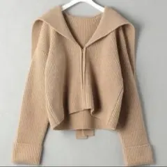 TAN セーラーカラーニット カーキ