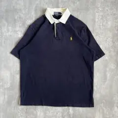 ポロバイラルフローレン　90s　半袖ラガーシャツ　ポニー刺繡　ネイビー　Lサイズ