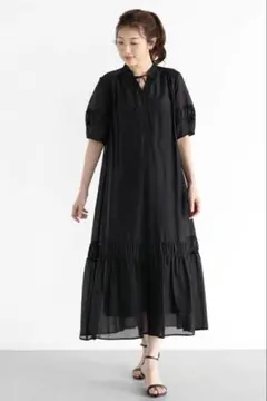美品！Vin コットンシルクギャザーヘムワンピース　ブラック
