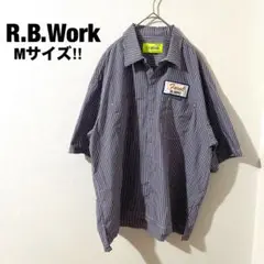R.B.Work ワークシャツ メンズ 半袖 ストライプ M オーバーサイズ