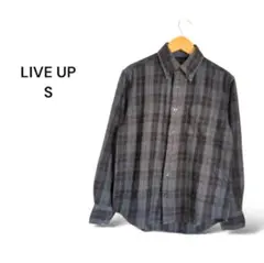 【S】LIVE UP シャツ 長袖 チェック メンズ カジュアル グレー黒系