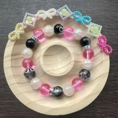 ハンドメイド ブレスレット ブラックピンク UV色チェンジ