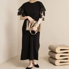 NOLLEY'S　【WEB限定】レース切替ワンピース　ブラック