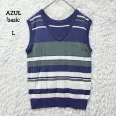 AZUL アズール ベスト ボーダー L 薄手 Vネック レーヨン