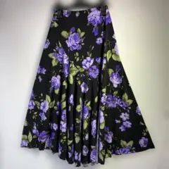 すずらん様　No.4571 M クリエイトサン 黒×紫 花柄 スカート