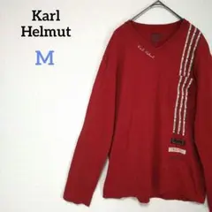 カールヘルム　長袖カットソー　ロングTシャツ　Vネック　刺繍ロゴ　ワッペン　赤