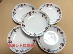 昭和レトロ食器　花柄丸プレート皿5枚セット　前畑食器