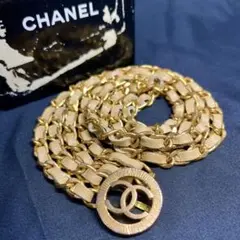 CHANEL ココマーク ゴールド ダブル チェーン ベルト レザー
