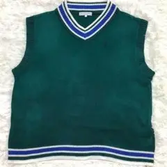 ベスト メンズ ゴルフ 袖なし 緑 L リブ ライン 上品 スポーツ 袖なし