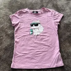 美品　Karl Lagerfeld ねこTシャツ　138 女の子　ピンク
