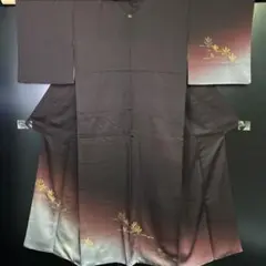 【和】10157z 着物 付下げ 一つ紋 松文様 金彩 残布付き 光映箔ぞめ