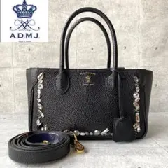 【美品】A.D.M.J シュリンク型押し クリスタル 黒 2WAY ハンドバッグ