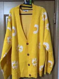 【美品】大人気　花柄カーディガン　イエロー　古着　ヴィンテージ