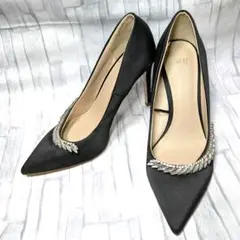 10.5cmヒール H&M ビジュー付き ブラック 24.5cm