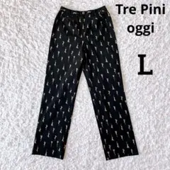 美品　オッジ　花柄スラックスパンツ（L）光沢薄手　総柄　清潔感　高貴　キレイめ