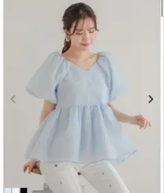 fitmore ジャガードカシュクールペプラムトップス ブルー