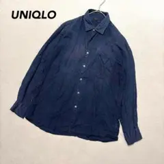 【ユニクロ】リネンシャツ ネイビー XL プレミアムリネン メンズ 大きめ