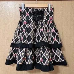 BODYLINE ボディライン　黒 リボン ハート柄 フレアスカート テイアード