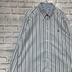 ブルックスブラザーズ長袖シャツ！ストライプ　ホワイトブルーL ロゴ刺繍 820