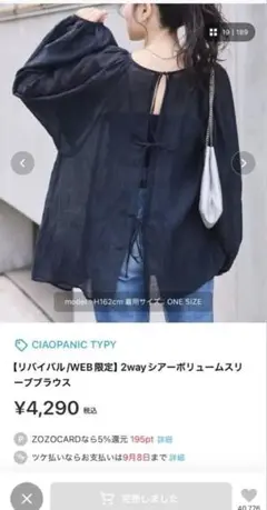 CIAOPANIC TYPY 2wayシアーボリュームスリーブブラウス　黒