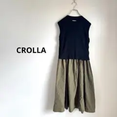 CROLLA クローラ ノースリーブカットソーワンピース 黒×カーキ