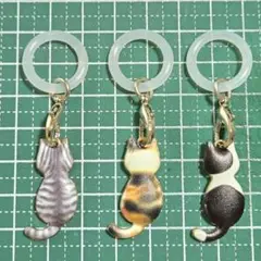 【猫のアンブレラマーカー3点セット】ハンドメイド　チャーム　サバトラ　三毛猫