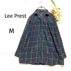 A093.リープリースト/長袖トップス【M】赤、紺、緑チェック/胸元絞り模様
