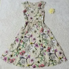 美品✨　ローラアシュレイ　ロングワンピース　リネン100%　ボタニカル　Aライン