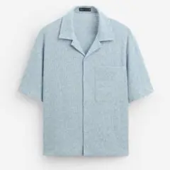 【ほぼ未使用】ZARA ザラ テクスチャー素材 半袖 シャツ ブルー系 Lサイズ