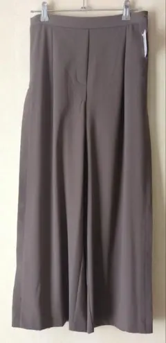 モカ色 サイドプリーツ ワイドパンツ Lサイズ